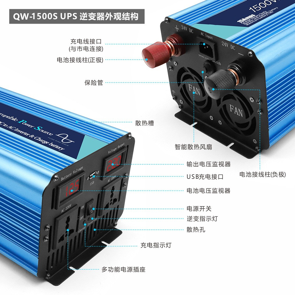1500W DC to AC Pure Sine Wave UPS Inverter